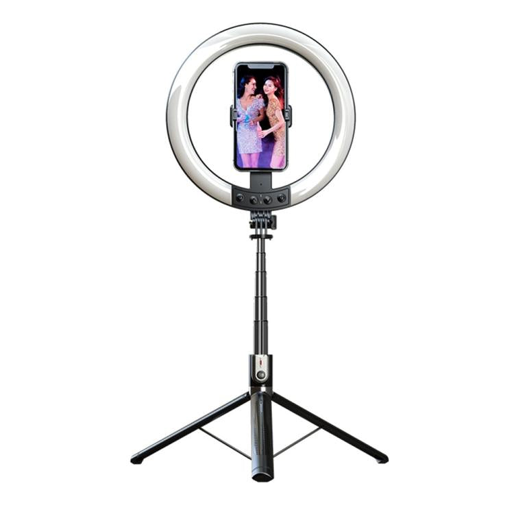 P100-RGB con soporte giratorio para teléfono, 10 pulgadas, palo selfie portátil, aro de luz RGB, luz de relleno de color