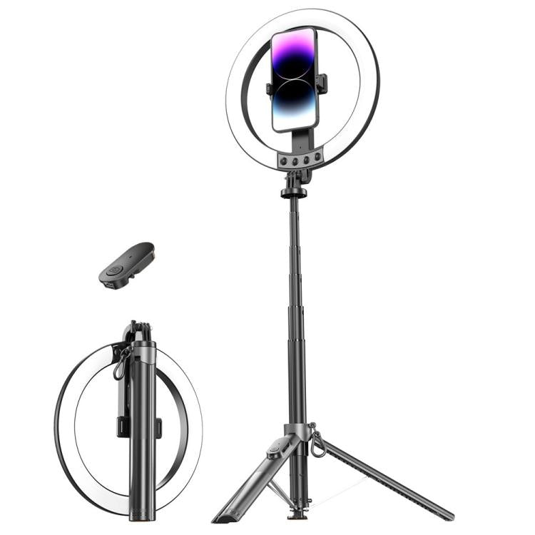P61Q para fotografía/grabación de vídeo, transmisión en directo, trípode para selfies, lámpara de aro de luz de 10 pulgadas.