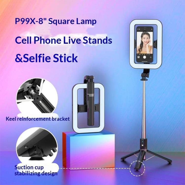 Anillo de luz para trípode P99X para transmisión en vivo/fotografía, giratorio 360 grados, cuadrado de 8 pulgadas., P99X