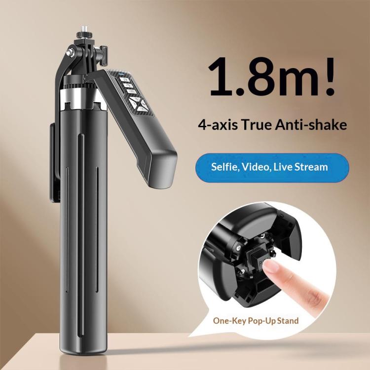Estabilizador de mano antivibración P18TK, trípode extensible de 4 patas de 1,8 m, palo selfie Bluetooth., P18TK