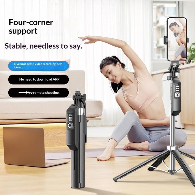 Estabilizador de mano antivibración P18TK, trípode extensible de 4 patas de 1,8 m, palo selfie Bluetooth., P18TK