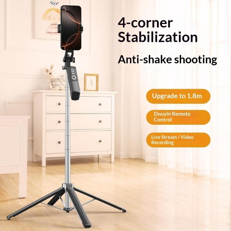 Estabilizador de mano antivibración P18TK, trípode extensible de 4 patas de 1,8 m, palo selfie Bluetooth., P18TK