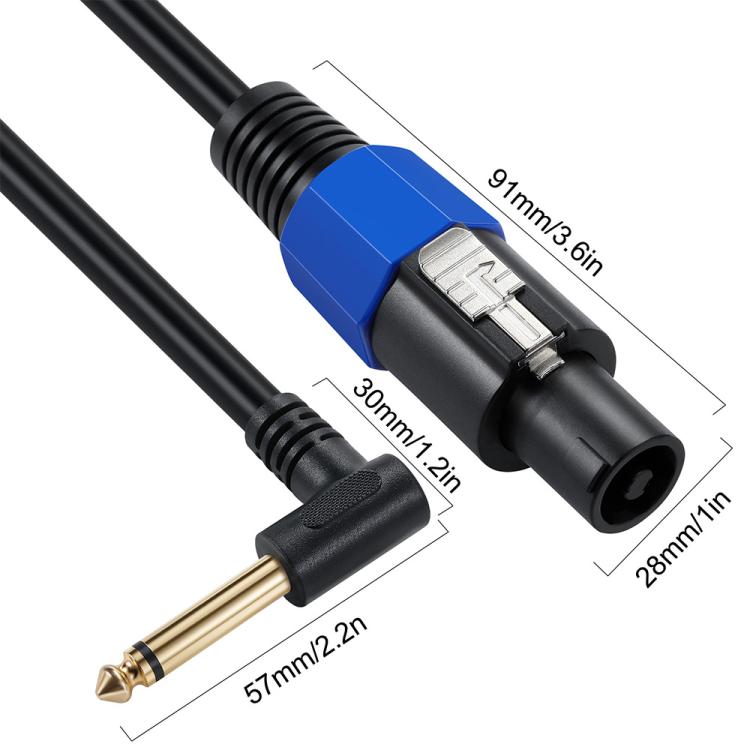 Cable adaptador de audio para altavoces y amplificadores JUNSUNMAY Speakon macho a 6,35 mm macho en ángulo recto con cierre a presión, longitud: 50 cm.