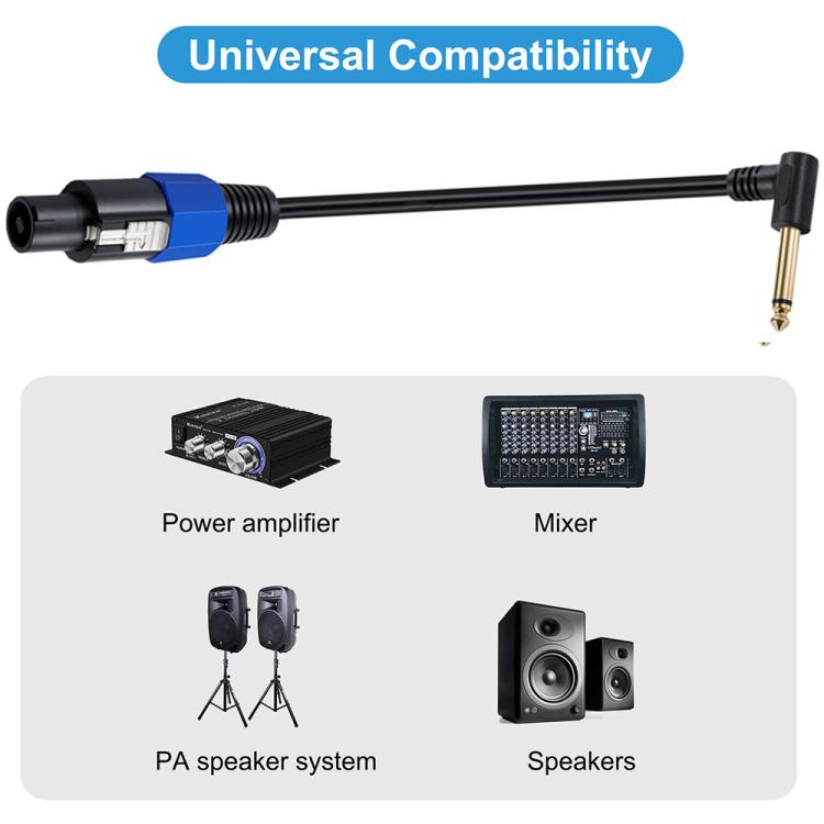 Cable adaptador de audio para altavoces y amplificadores JUNSUNMAY Speakon macho a 6,35 mm macho en ángulo recto con cierre a presión, longitud: 50 cm.