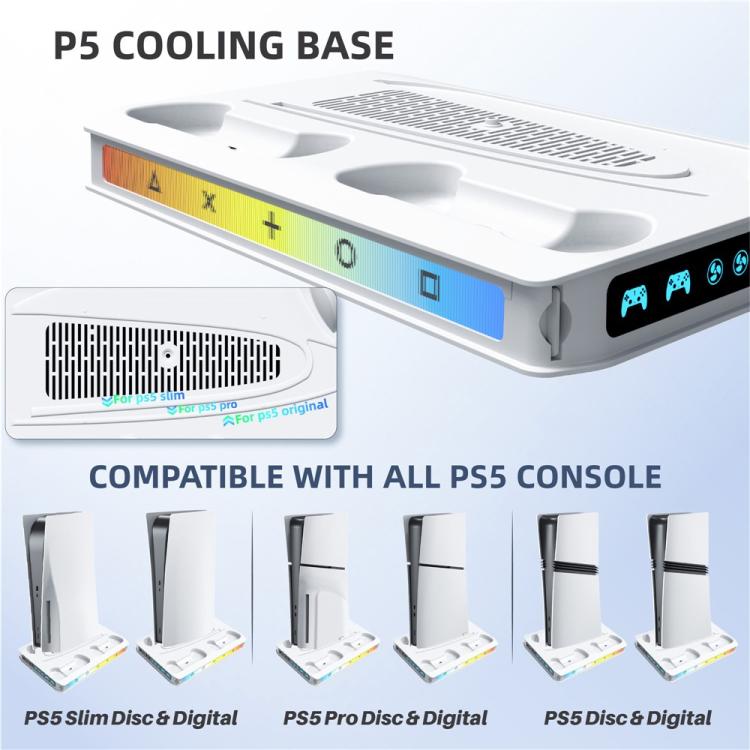 Base de cargador con ventilador de refrigeración para consola de juegos Sony PlayStation 5 Pro / 5 Slim / 5
