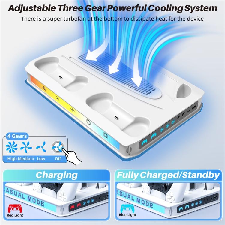 Base de cargador con ventilador de refrigeración para consola de juegos Sony PlayStation 5 Pro / 5 Slim / 5