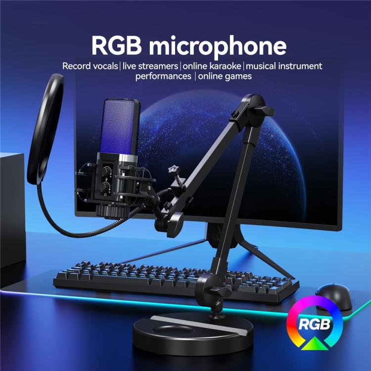 Micrófono de condensador con reducción de ruido YANMAI X3R para transmisión en vivo/grabación, iluminación RGB y escritorio.