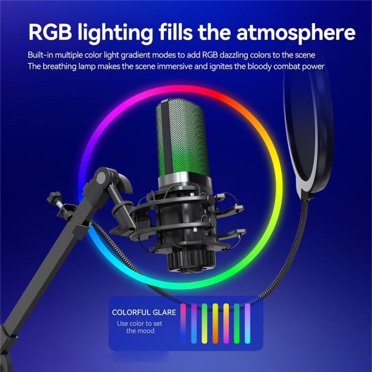 Micrófono de condensador con reducción de ruido YANMAI X3R para transmisión en vivo/grabación, iluminación RGB y escritorio.