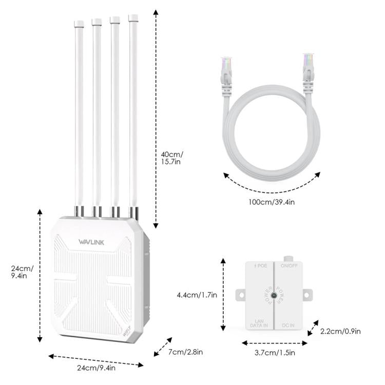 Router WiFi 7 para exteriores WAVLINK BE5100 WN573HBE2 con antena de alta ganancia de 8 dBi, resistente al agua IP67., US Plug, EU Plug, UK Plug, AU Plug