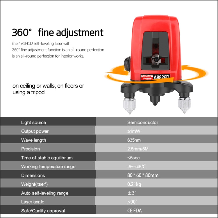 A8826D Nivel láser 3D autonivelante 2 láseres de línea Láseres verticales horizontales Nivel 360 Trípode Mini niveles láser