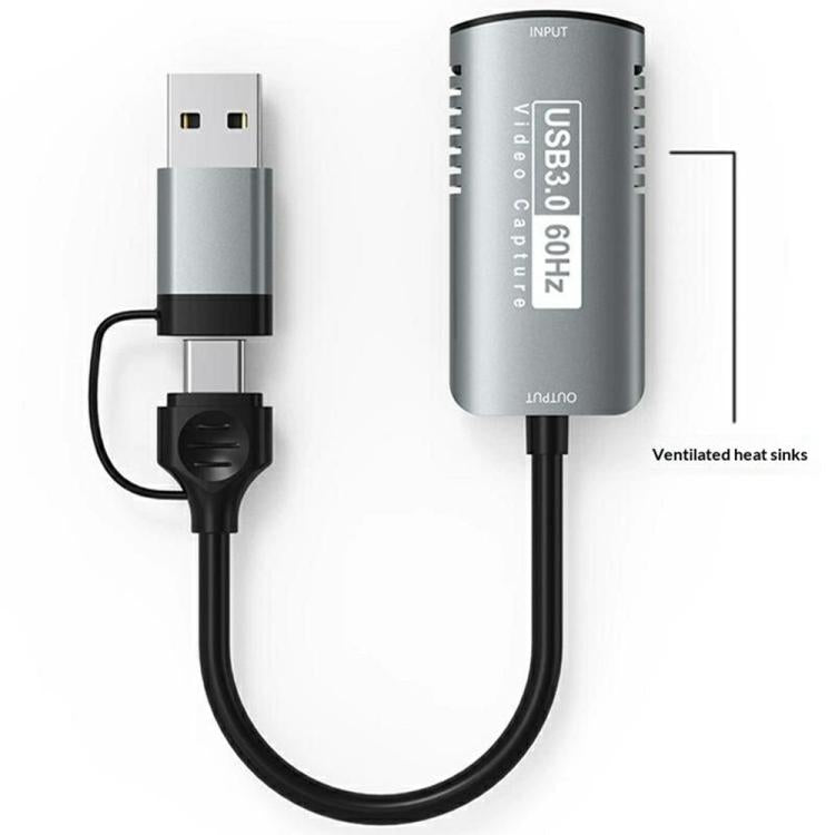 Adaptador de captura de vídeo HU-08A 1080P 60Hz HD HDMI a USB 3.0 / Tipo-C 2 en 1, HU-08A