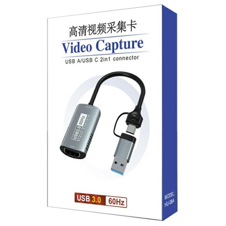 Adaptador de captura de vídeo HU-08A 1080P 60Hz HD HDMI a USB 3.0 / Tipo-C 2 en 1, HU-08A