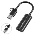 Cable adaptador HU-02A para transmisión en vivo, HDMI a USB/Tipo-C, tarjeta de captura de video 2 en 1, HU-02A