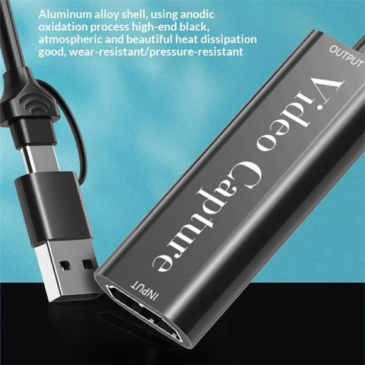 Cable adaptador HU-02A para transmisión en vivo, HDMI a USB/Tipo-C, tarjeta de captura de video 2 en 1, HU-02A
