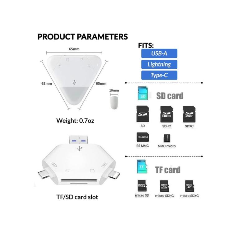 El lector de tarjetas magnéticas SD/TF 3.0 es compatible con teléfonos, drones, cámaras y ordenadores.