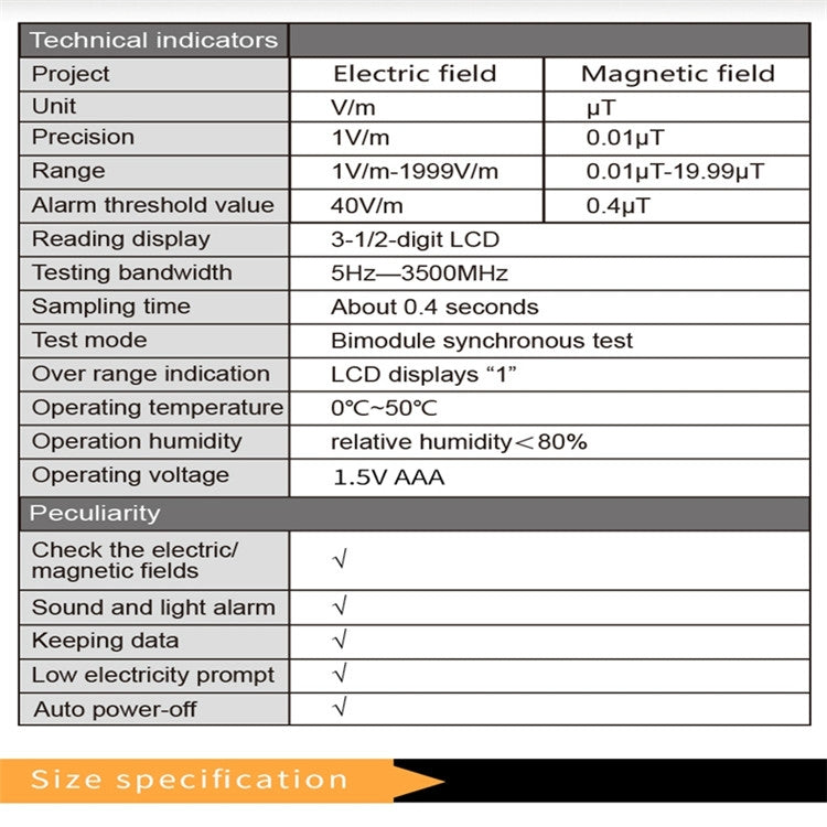 RZ825 Probador de radiación electromagnética Instrumento de medición del medidor EMF de campo electromagnético de cristal líquido digital portátil para computadora Teléfono móvil, RZ825