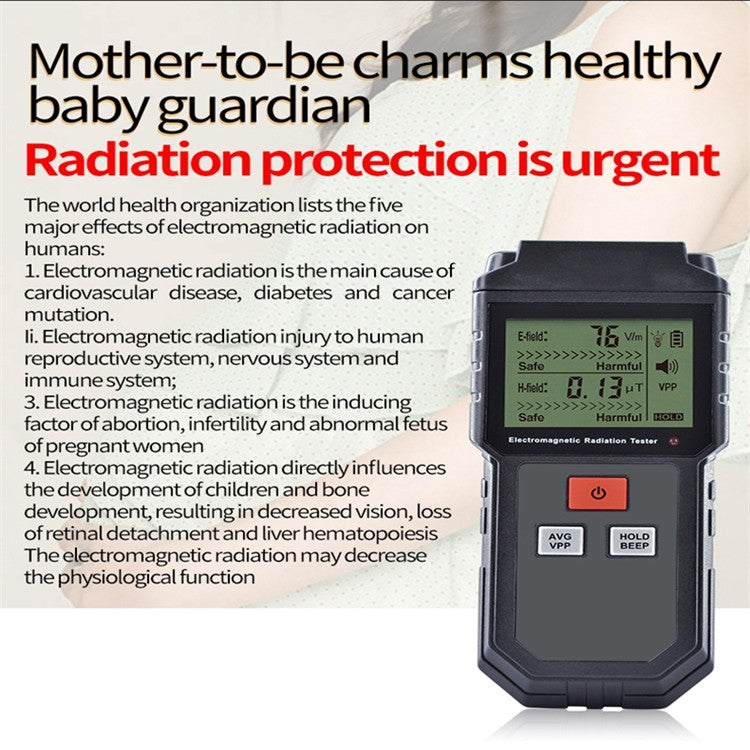 RZ825 Probador de radiación electromagnética Instrumento de medición del medidor EMF de campo electromagnético de cristal líquido digital portátil para computadora Teléfono móvil, RZ825