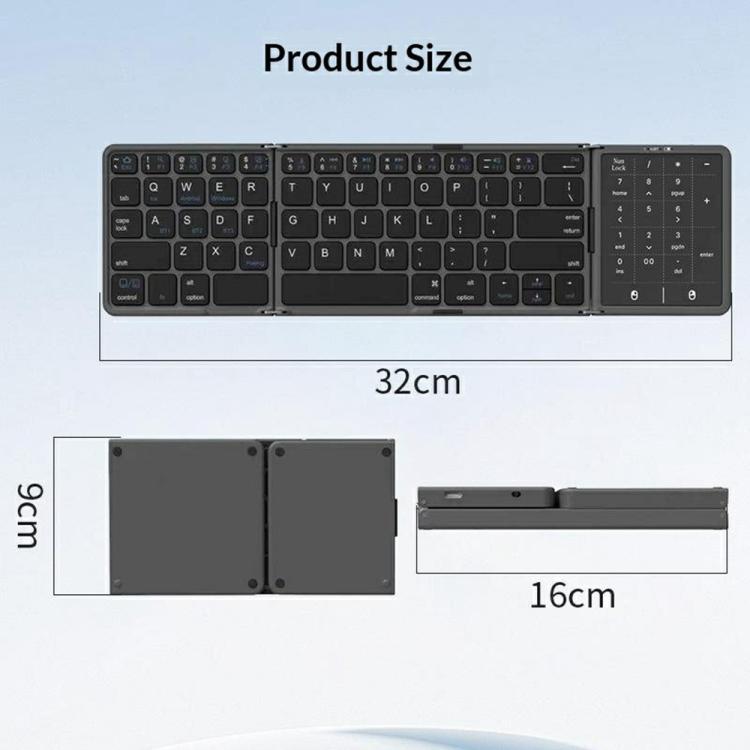 B089 ST Teclado inalámbrico Bluetooth plegable triple ultrafino con panel táctil inteligente, B089 ST