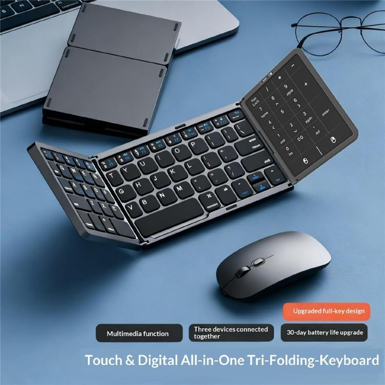 B089 ST Teclado inalámbrico Bluetooth plegable triple ultrafino con panel táctil inteligente, B089 ST