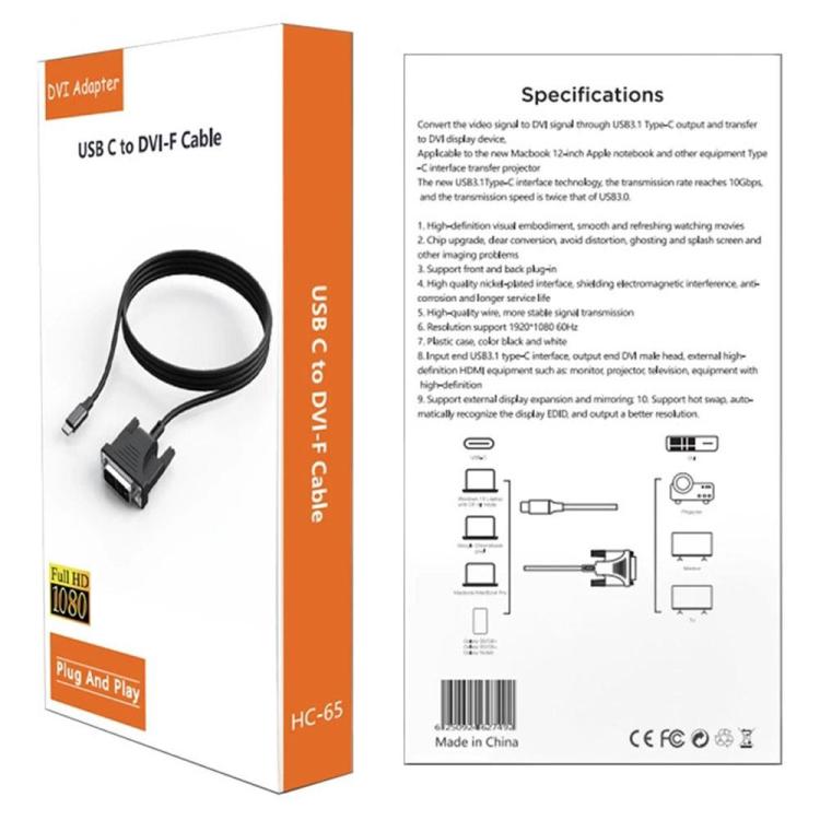 Cable adaptador HC-65 USB 3.1 Tipo-C a DVI 1080P