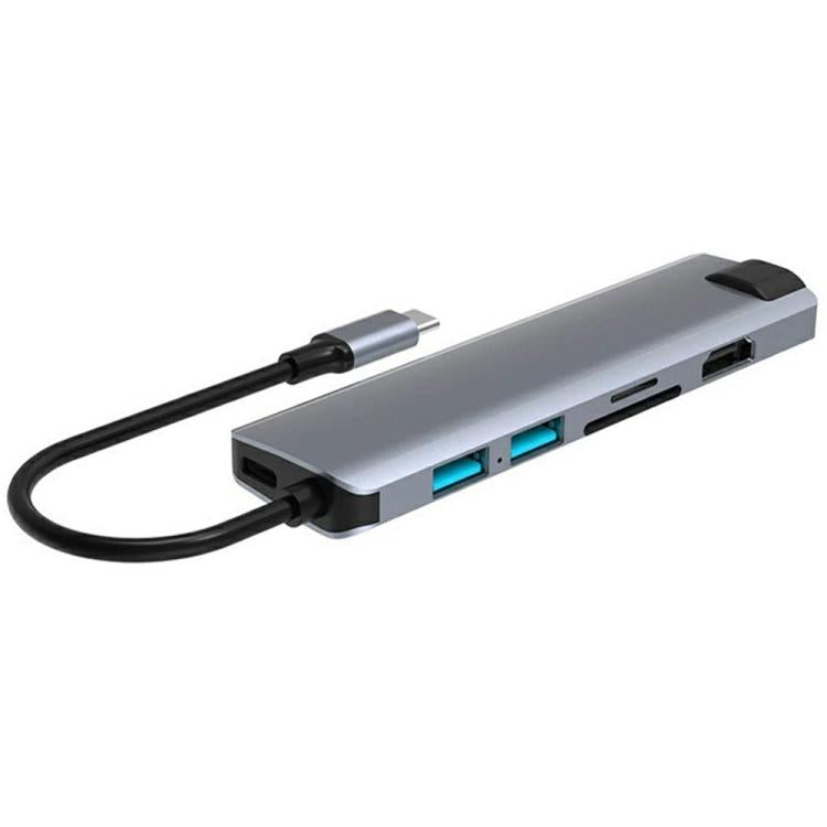 HC-75LC 4K HD PD100W Carga Gigabit Ethernet Hub 7 en 1 USB-C con lector de tarjetas SD/TF USB 3.0, HC-75LC