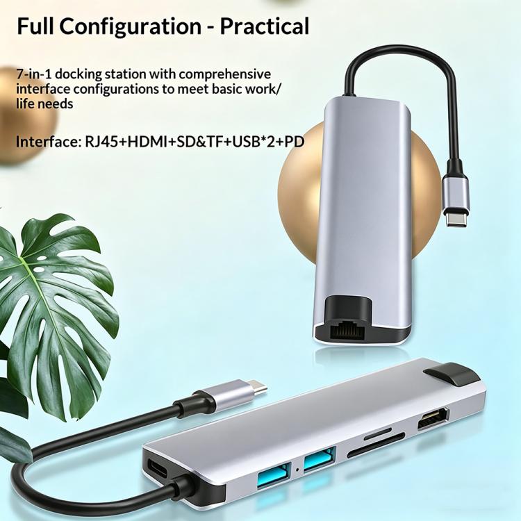 HC-75LC 4K HD PD100W Carga Gigabit Ethernet Hub 7 en 1 USB-C con lector de tarjetas SD/TF USB 3.0, HC-75LC