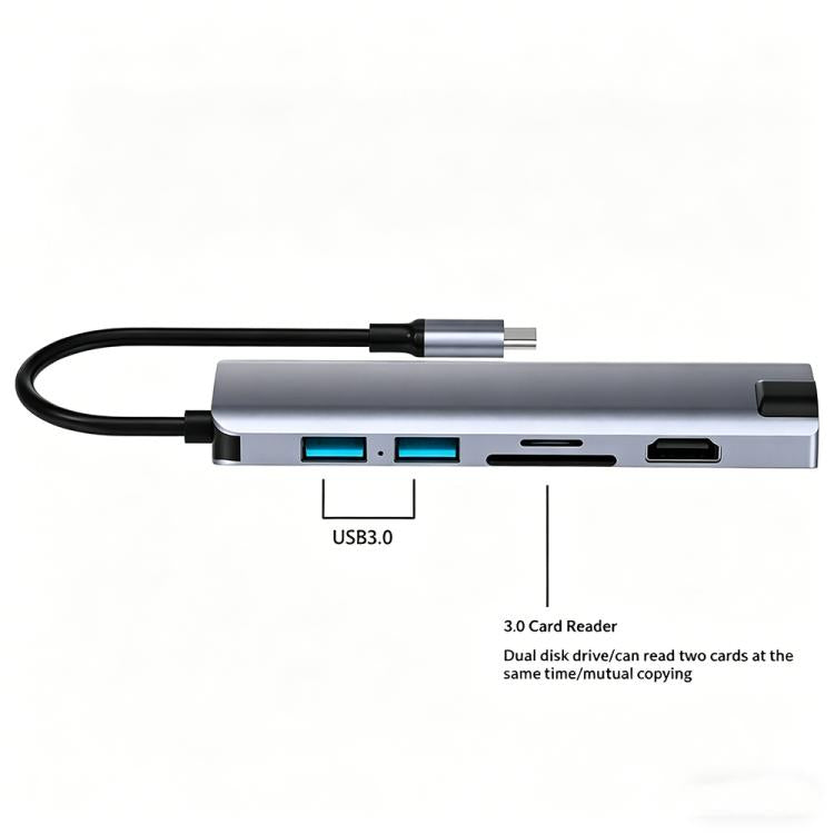 HC-75LC 4K HD PD100W Carga Gigabit Ethernet Hub 7 en 1 USB-C con lector de tarjetas SD/TF USB 3.0, HC-75LC