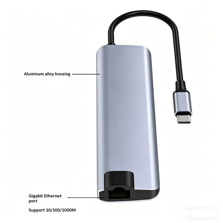 HC-75LC 4K HD PD100W Carga Gigabit Ethernet Hub 7 en 1 USB-C con lector de tarjetas SD/TF USB 3.0, HC-75LC