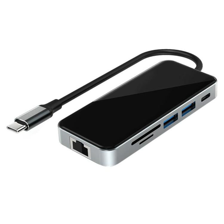 HC-76 4K HD RJ45 Ethernet Lector de tarjetas SD TF Adaptador multipuerto Hub USB-C 10 en 1 Estación de acoplamiento, HC-76