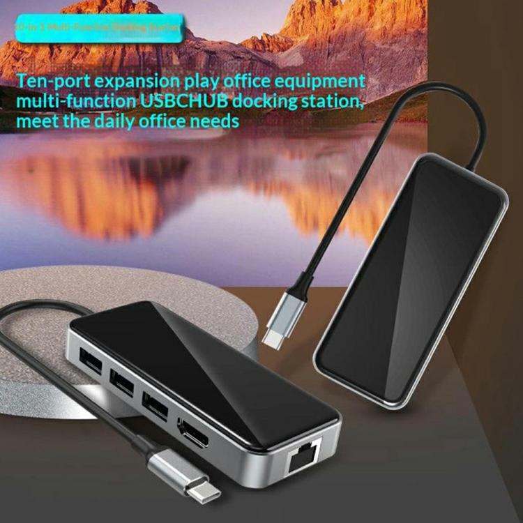 HC-76 4K HD RJ45 Ethernet Lector de tarjetas SD TF Adaptador multipuerto Hub USB-C 10 en 1 Estación de acoplamiento, HC-76
