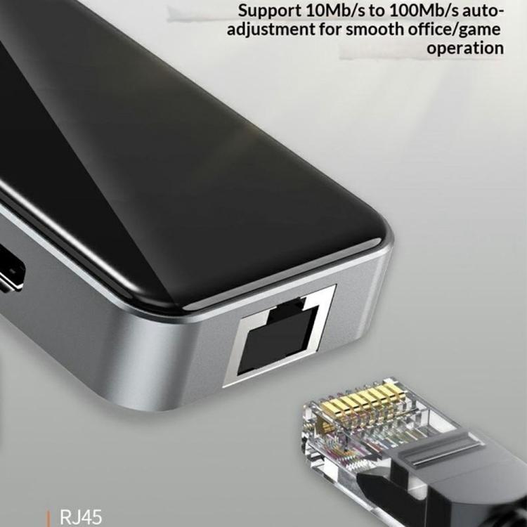 HC-76 4K HD RJ45 Ethernet Lector de tarjetas SD TF Adaptador multipuerto Hub USB-C 10 en 1 Estación de acoplamiento, HC-76