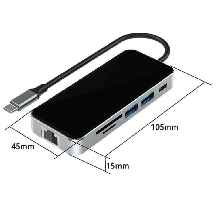 HC-76 4K HD RJ45 Ethernet Lector de tarjetas SD TF Adaptador multipuerto Hub USB-C 10 en 1 Estación de acoplamiento, HC-76