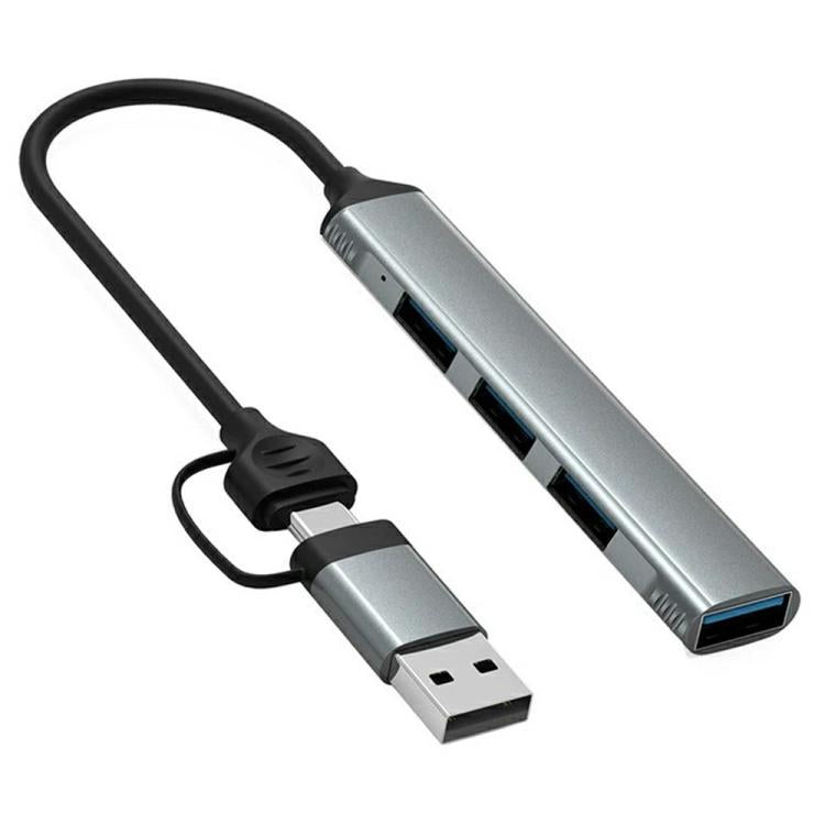 HUB portátil de aleación de aluminio HC-77 con puertos USB-C/USB-A, USB 3.0 y 3 puertos USB 2.0., HC-77