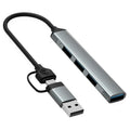 HUB portátil de aleación de aluminio HC-77 con puertos USB-C/USB-A, USB 3.0 y 3 puertos USB 2.0., HC-77
