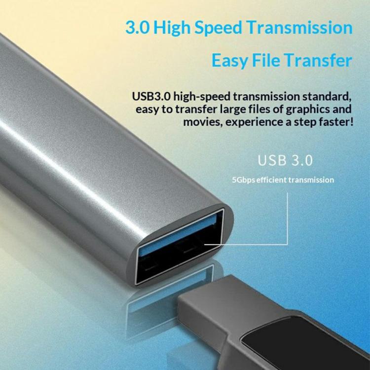 HUB portátil de aleación de aluminio HC-77 con puertos USB-C/USB-A, USB 3.0 y 3 puertos USB 2.0., HC-77