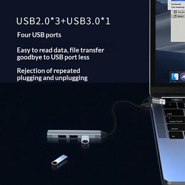 HUB portátil de aleación de aluminio HC-77 con puertos USB-C/USB-A, USB 3.0 y 3 puertos USB 2.0., HC-77