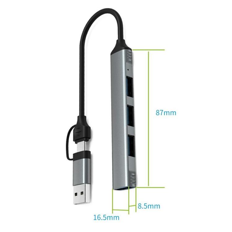 HUB portátil de aleación de aluminio HC-77 con puertos USB-C/USB-A, USB 3.0 y 3 puertos USB 2.0., HC-77