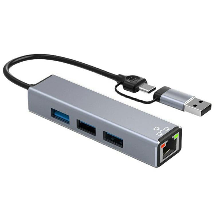 Adaptador Ethernet HC-78 con divisor de tarjeta de red USB-C/USB-A a USB 3.0/2.0 RJ45, 4 en 1., HC-78