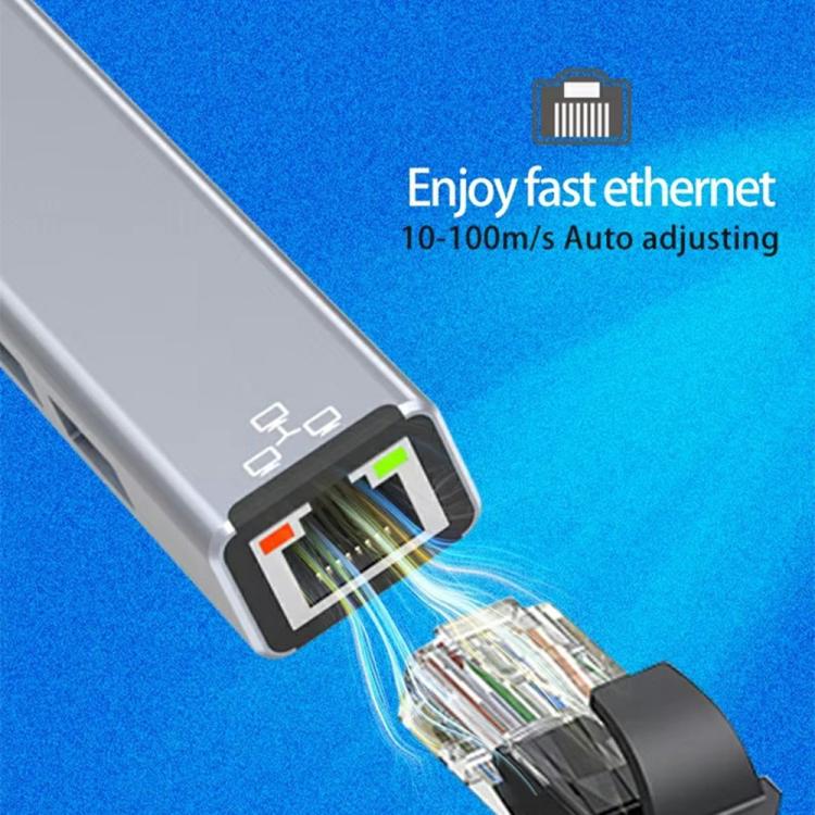Adaptador Ethernet HC-78 con divisor de tarjeta de red USB-C/USB-A a USB 3.0/2.0 RJ45, 4 en 1., HC-78