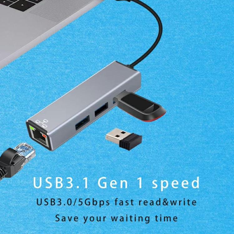 Adaptador Ethernet HC-78 con divisor de tarjeta de red USB-C/USB-A a USB 3.0/2.0 RJ45, 4 en 1., HC-78