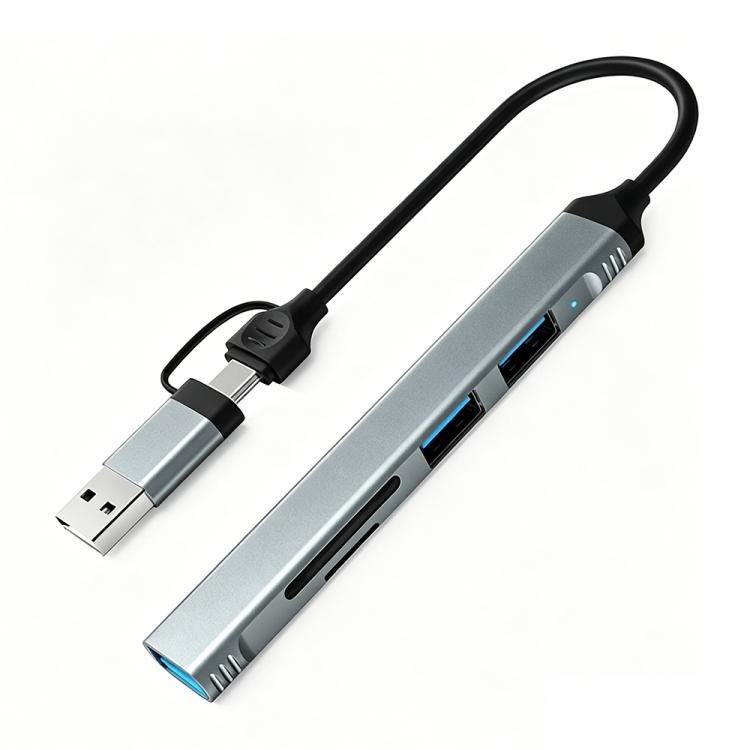 Lector de tarjetas SD/TF USB-C/USB-A a USB 3.0/2.0 HC-77A, concentrador de expansión 5 en 1 de aleación de aluminio., HC-77A