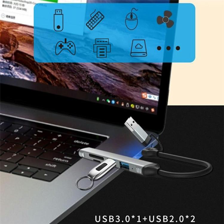 Lector de tarjetas SD/TF USB-C/USB-A a USB 3.0/2.0 HC-77A, concentrador de expansión 5 en 1 de aleación de aluminio., HC-77A