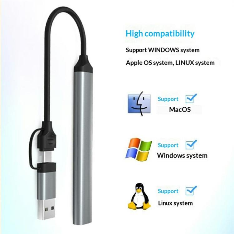 Lector de tarjetas SD/TF USB-C/USB-A a USB 3.0/2.0 HC-77A, concentrador de expansión 5 en 1 de aleación de aluminio., HC-77A