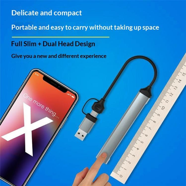 Lector de tarjetas SD/TF USB-C/USB-A a USB 3.0/2.0 HC-77A, concentrador de expansión 5 en 1 de aleación de aluminio., HC-77A