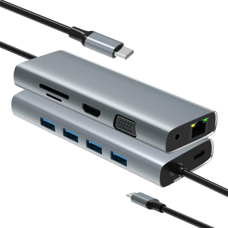 Base de expansión HC-84Q HD VGA RJ45 con puerto Ethernet, carga PD de 60 W y concentrador USB-C 11 en 1., HC-84Q