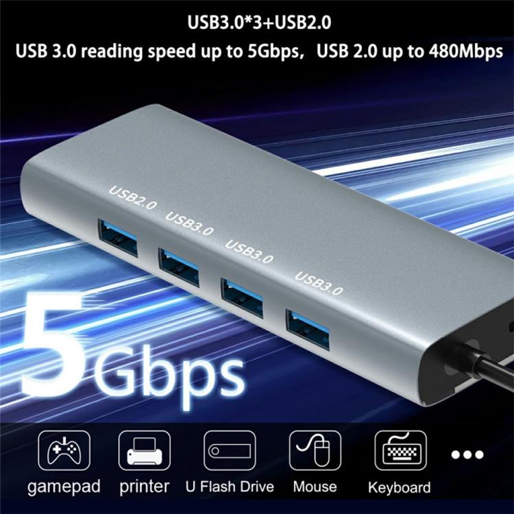 Base de expansión HC-84Q HD VGA RJ45 con puerto Ethernet, carga PD de 60 W y concentrador USB-C 11 en 1., HC-84Q