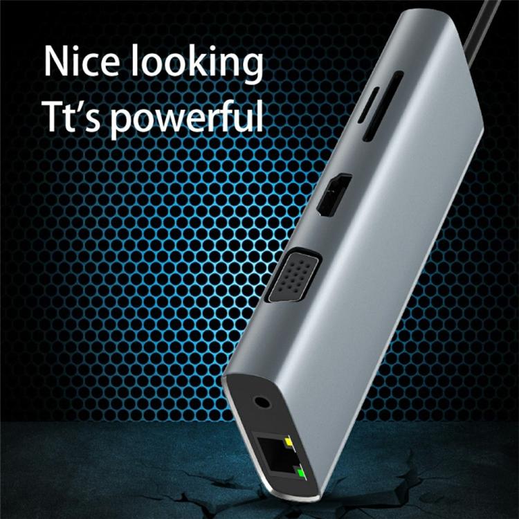 Base de expansión HC-84Q HD VGA RJ45 con puerto Ethernet, carga PD de 60 W y concentrador USB-C 11 en 1., HC-84Q