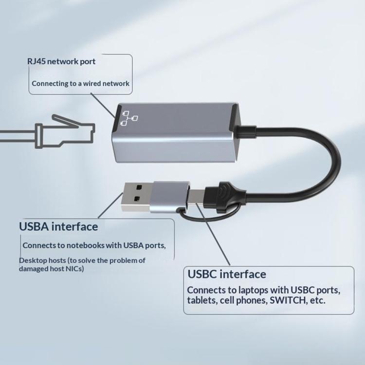 Adaptador Ethernet HC-72S USB-C/USB-A a RJ45 de 100 Mbps, HC-72S