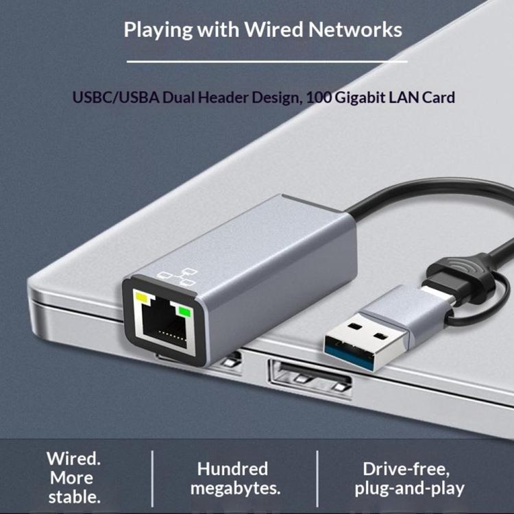 Adaptador Ethernet HC-72S USB-C/USB-A a RJ45 de 100 Mbps, HC-72S