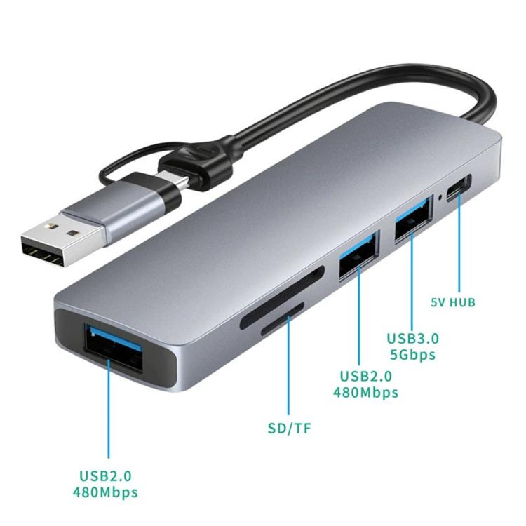 Estación de acoplamiento multipuerto HC-13FL Tipo-C / USB-A a USB 3.0 / 2.0, lector de tarjetas SD/TF, HC-13FL